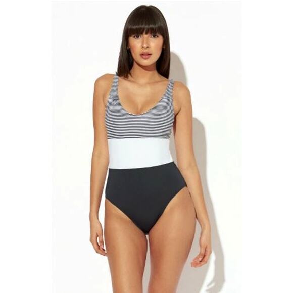 Bleu Rod Beattie Women's The Line Colorblock Striped One Piece Swimsuit Size 8 - Picture 1 of 9